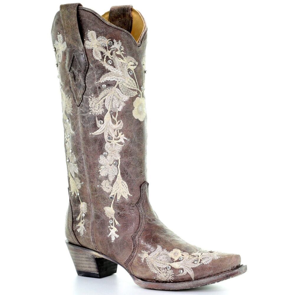NEW Corral Floral Embroidered Western Boots Snip Toe Studded Cowgirl Size 7.5